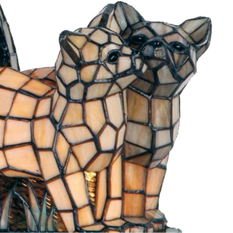 Lumilamp Table Lamp Tiffany Cats 27x18x35 cm Beige Grey Glass