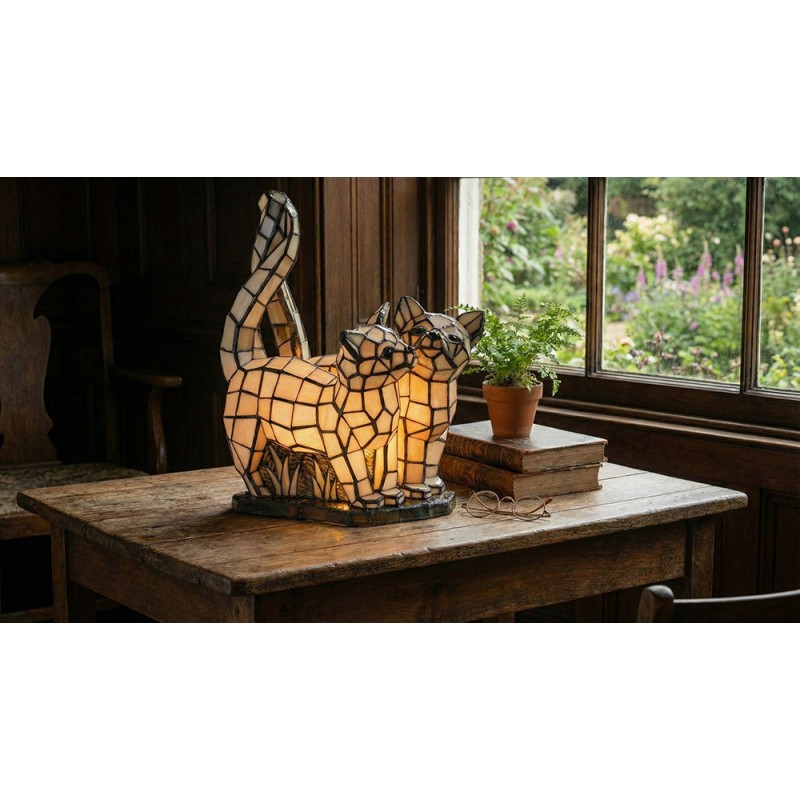 Lumilamp Tiffany Tafellamp Katten 27x18x35 cm Beige Grijs Glas