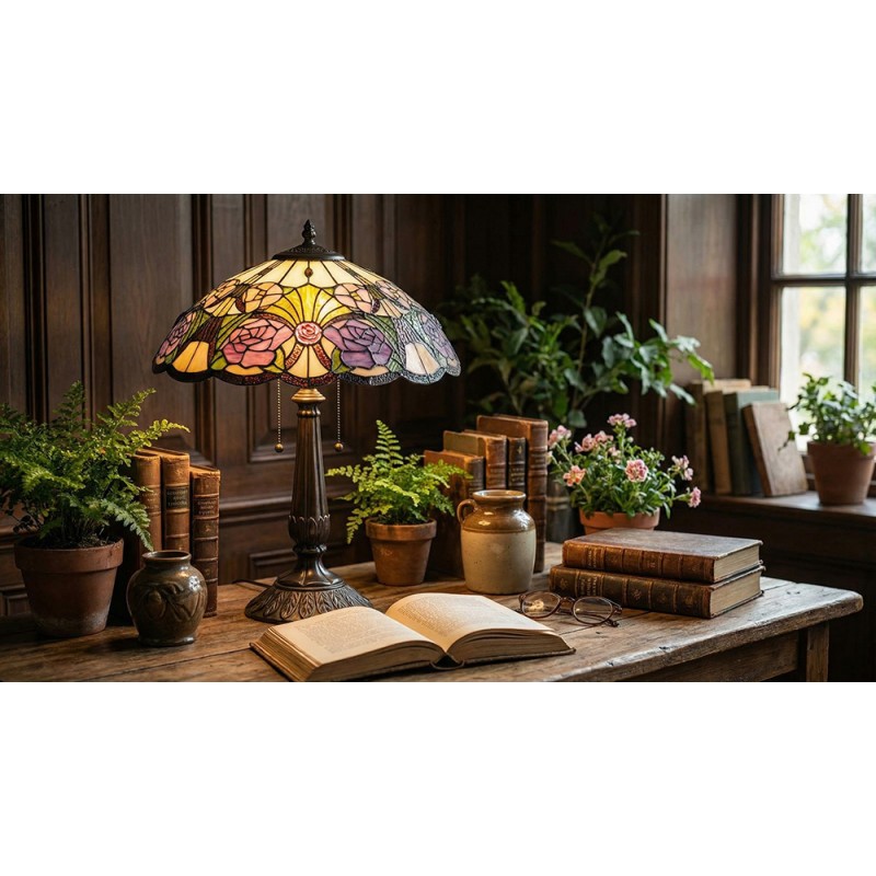 Lumilamp Lampada da tavolo Tiffany Ø 44x57 cm Giallo Verde Vetro Fiori