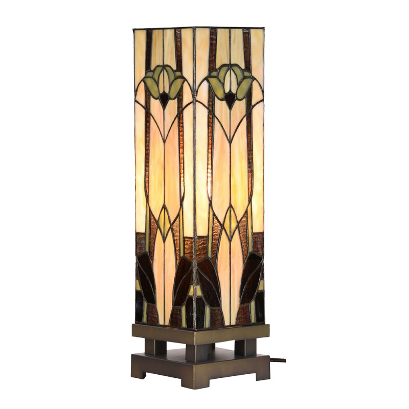 Lumilamp Tiffany Tischlampe 15x15x54 cm Beige Braun Glas