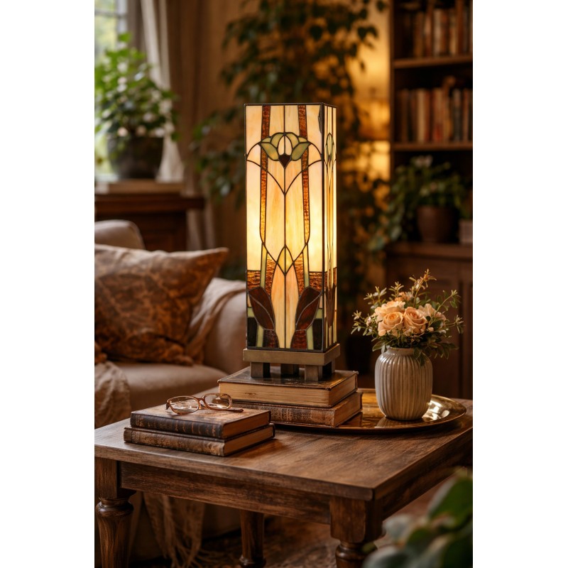 Lumilamp Tiffany Tischlampe 15x15x54 cm Beige Braun Glas