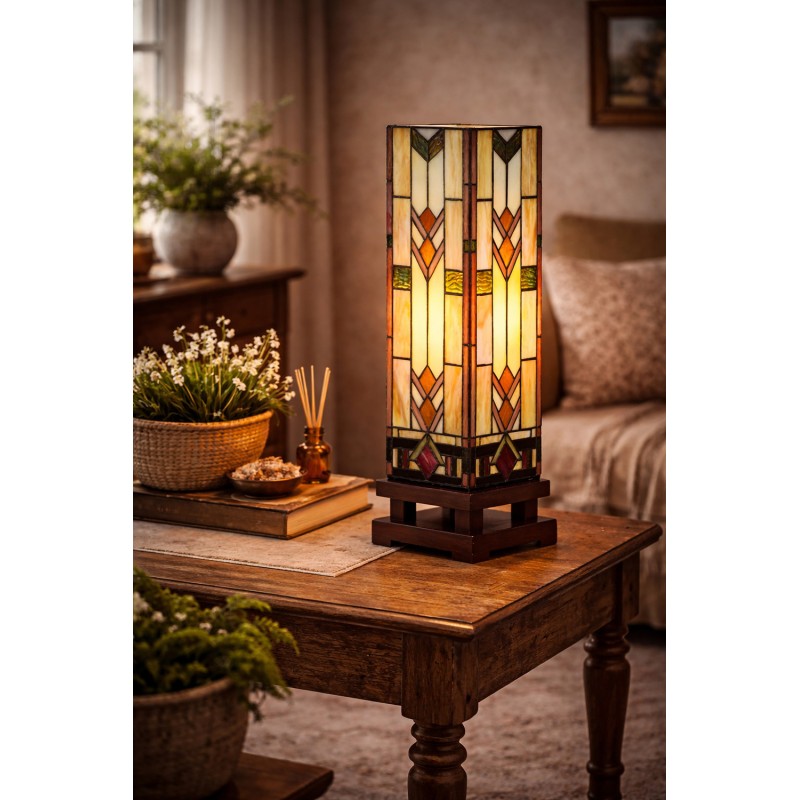 Lumilamp Tiffany Tafellamp 15x15x54 cm Beige Glas