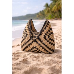 Clayre & Eef Strandtas 38x40 cm Beige Zwart Synthetisch
