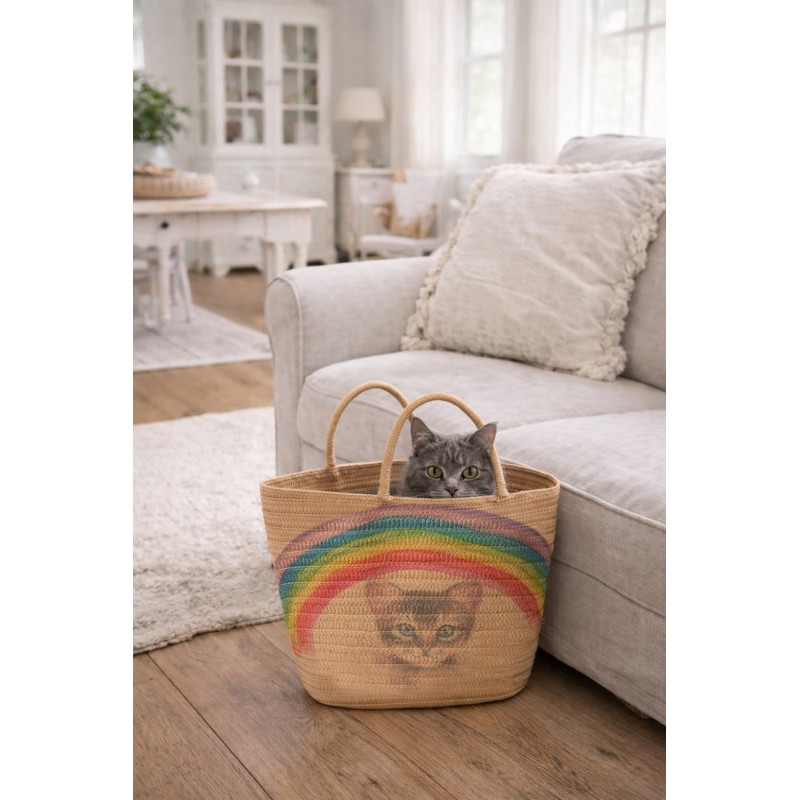 Clayre & Eef Sac de plage 44x27x30 cm Marron Synthétique Chat