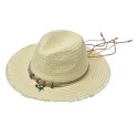 Clayre & Eef Hoed Dames Beige Papierstro