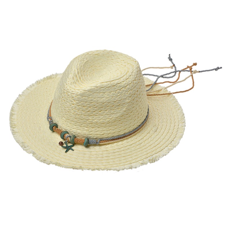 Clayre & Eef Hoed Dames Beige Papierstro