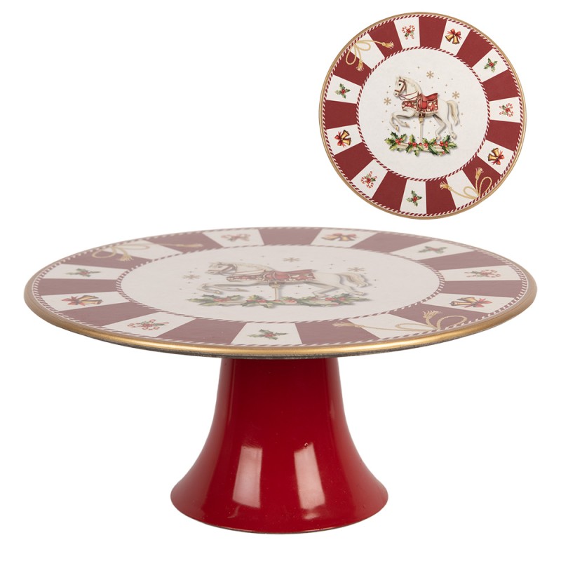 Clayre & Eef Plaque à gâteaux sur pied Ø 22x10 cm Rouge Plastique
