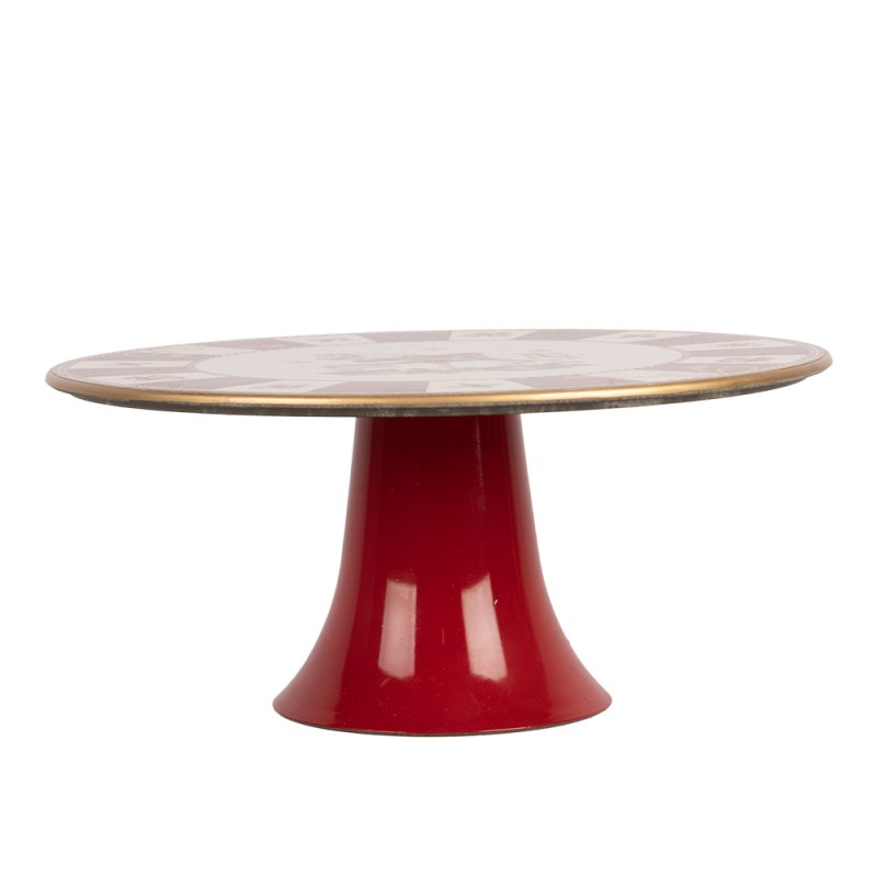 Clayre & Eef Plaque à gâteaux sur pied Ø 22x10 cm Rouge Plastique