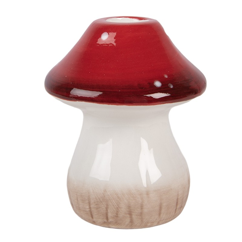 Clayre & Eef Candelabro Fungo Ø 9x10 cm Bianco Rosso Ceramica
