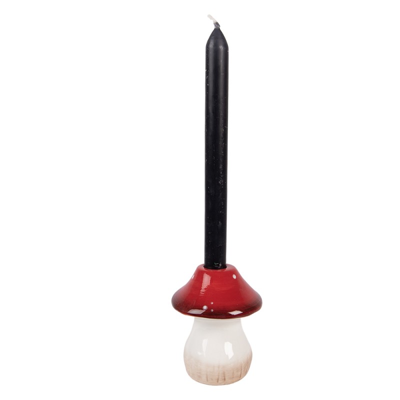 Clayre & Eef Candelabro Fungo Ø 9x10 cm Bianco Rosso Ceramica