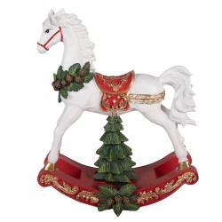 Clayre & Eef Décoration de Noël Image Cheval à bascule 32x12x39 cm Blanc Plastique