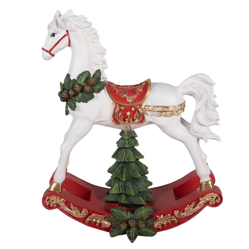 Clayre & Eef Décoration de Noël Image Cheval à bascule 32x12x39 cm Blanc Plastique
