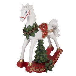 Clayre & Eef Décoration de Noël Image Cheval à bascule 32x12x39 cm Blanc Plastique