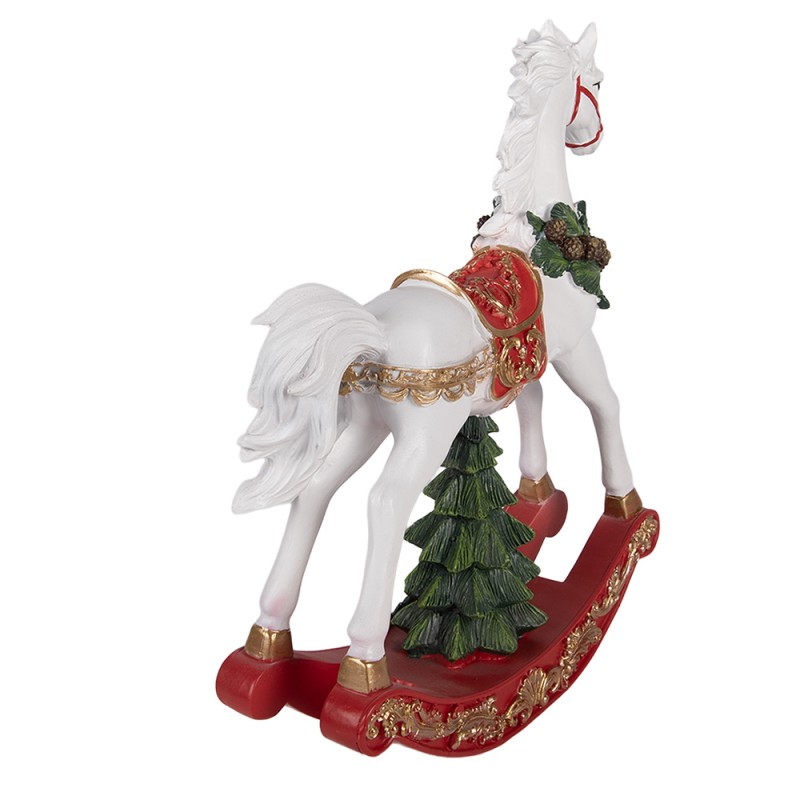 Clayre & Eef Décoration de Noël Image Cheval à bascule 32x12x39 cm Blanc Plastique