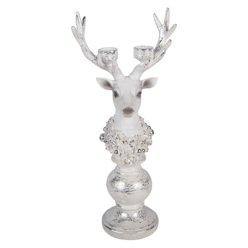 Clayre & Eef Candelabro Renna 17x11x38 cm Bianco Plastica