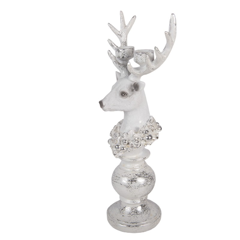 Clayre & Eef Candelabro Renna 17x11x38 cm Bianco Plastica