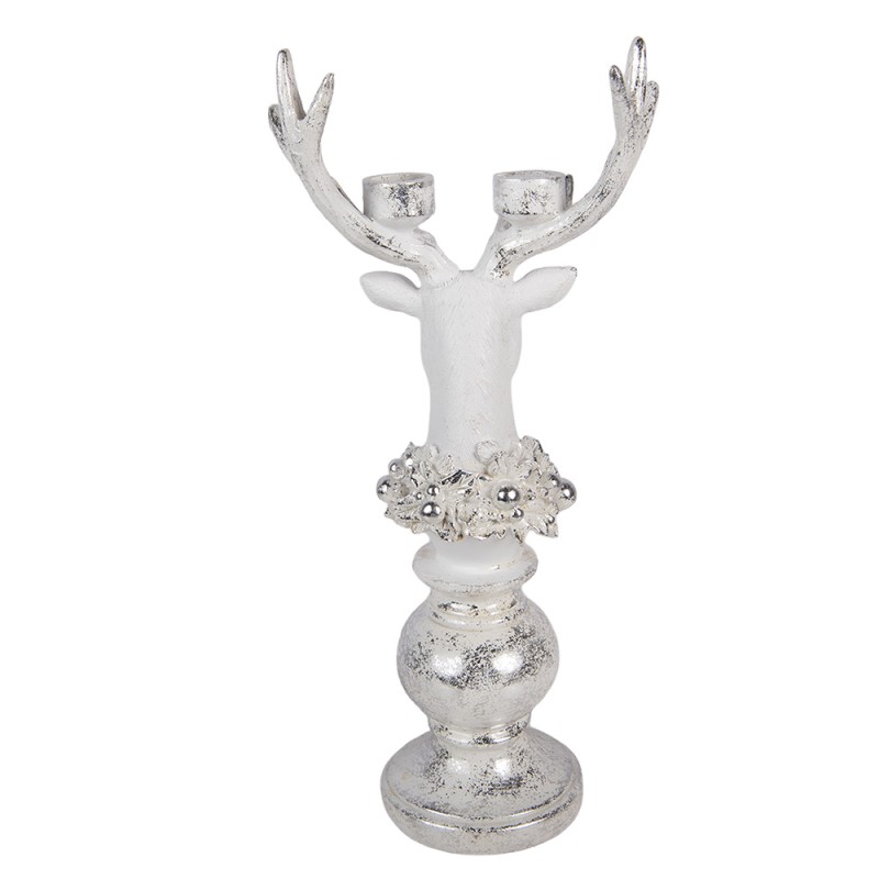 Clayre & Eef Candelabro Renna 17x11x38 cm Bianco Plastica