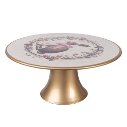 Clayre & Eef Vassoio per torte su piede Ø 22x10 cm Beige Plastica
