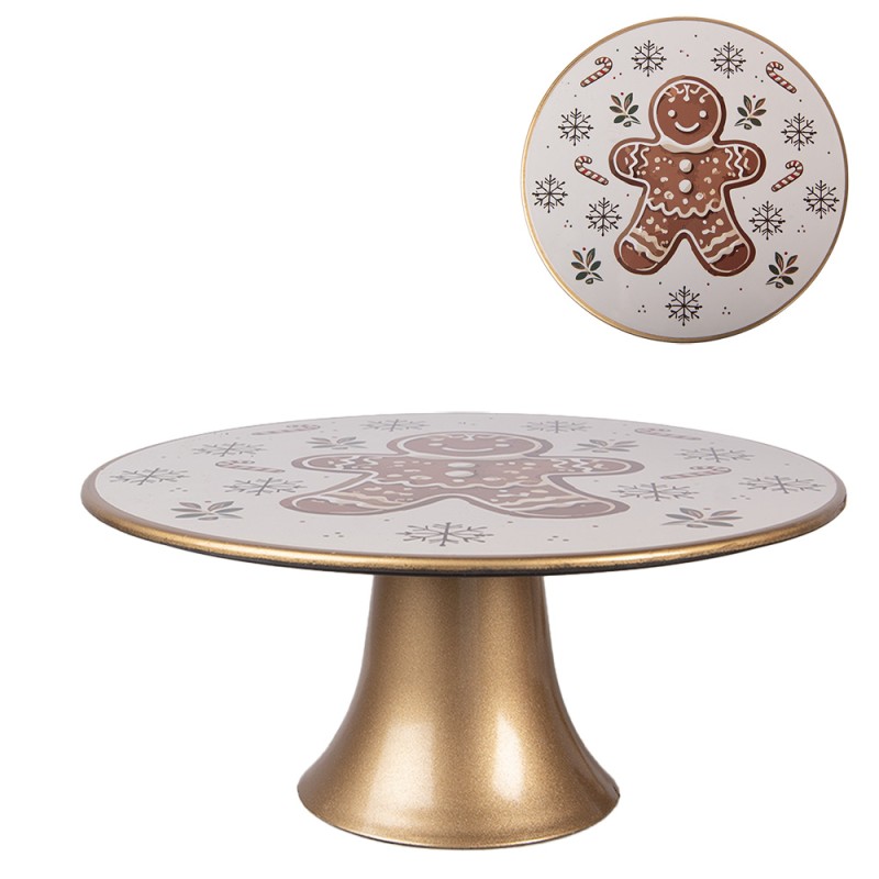 Clayre & Eef Vassoio per torte su piede Ø 22x10 cm Beige Plastica