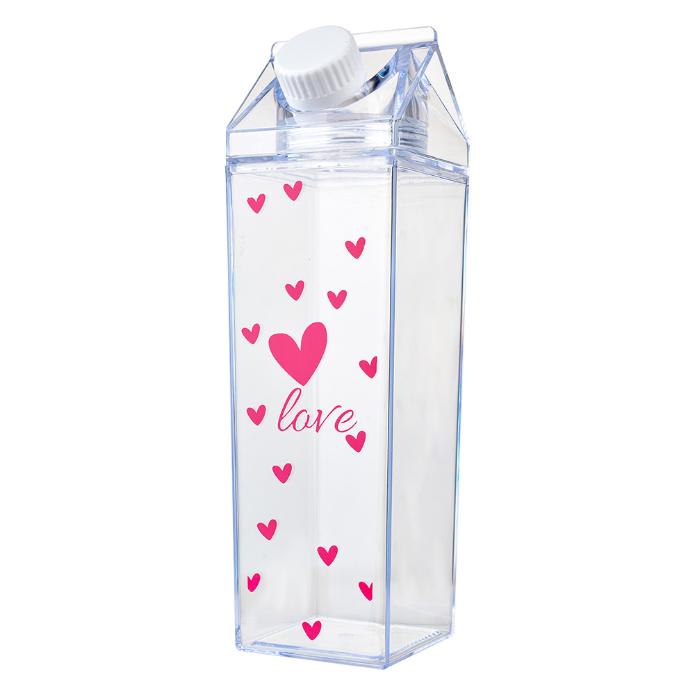 Clayre & Eef Drinkfles 500 ml Transparant Kunststof Hartjes afbeelding