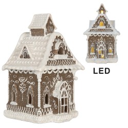 Clayre & Eef Lebkuchenhaus mit LED 13x12x20 cm Braun Kunststoff