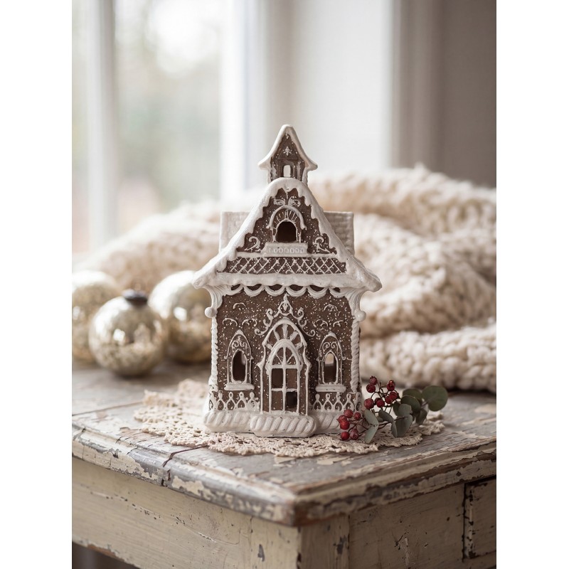 Clayre & Eef Gingerbread house with LED 13x12x20 cm Brown Plastic