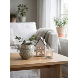Clayre & Eef Theelichthouder Ø 9x9 cm Groen Glas