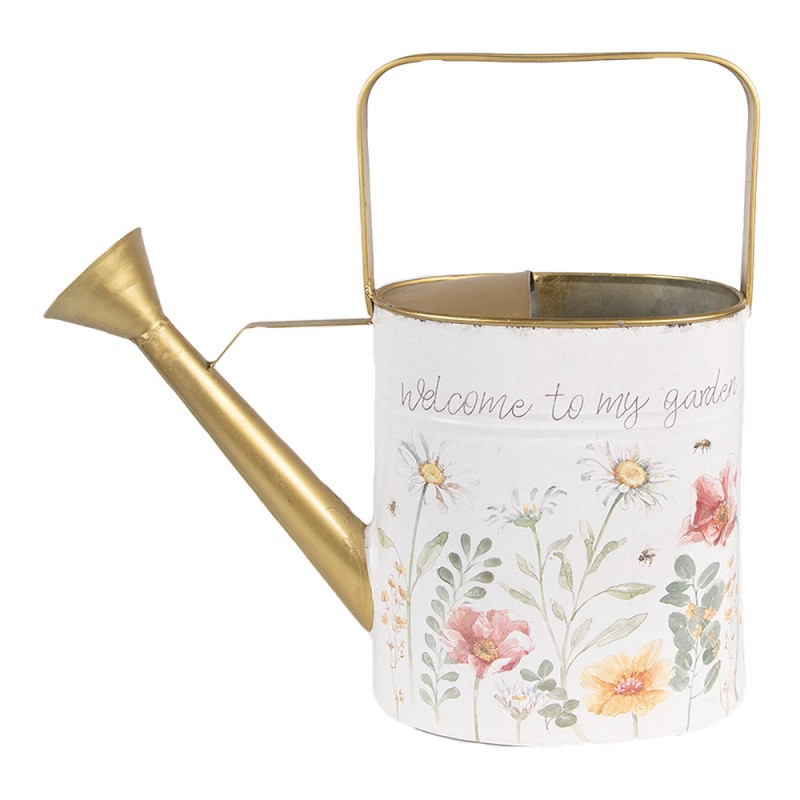 Clayre & Eef Arrosoir de décoration 34x12x32 cm Blanc Métal Fleurs