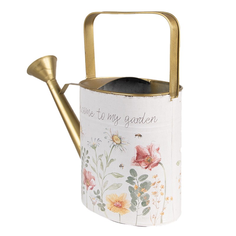 Clayre & Eef Arrosoir de décoration 34x12x32 cm Blanc Métal Fleurs