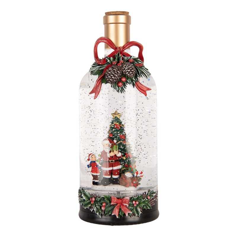 Clayre & Eef Christmas Decoration with LED Lighting and Music Bottle Ø 12x30 cm / 3xAA Green Plastic