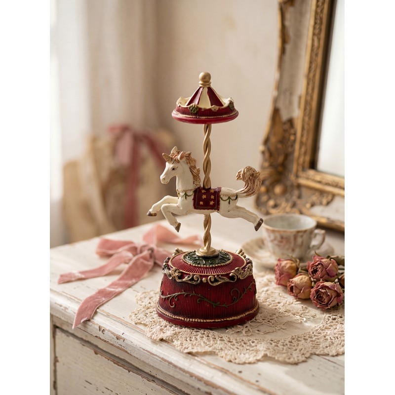 Clayre & Eef Music box Horse Ø 9x21 cm Red Polyresin