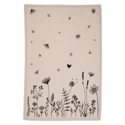 Clayre & Eef Tea Towel 50x70 cm Beige Black Cotton Flowers