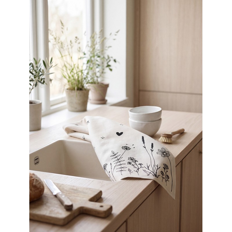 Clayre & Eef Asciugamani da cucina 50x70 cm Beige Nero Cotone Fiori