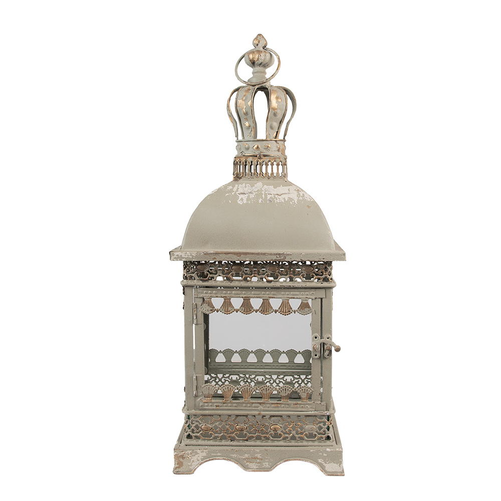 Clayre & Eef Lantaarn 20x20x51 cm Grijs Groen Metaal afbeelding