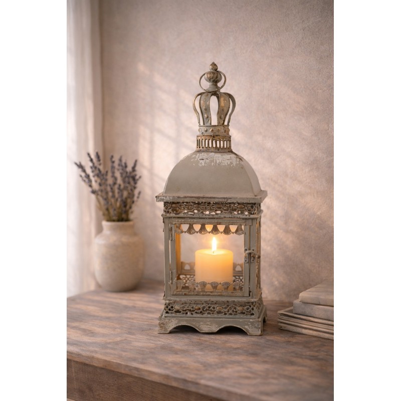 Clayre & Eef Lanterna 20x20x51 cm Grigio Verde Metallo
