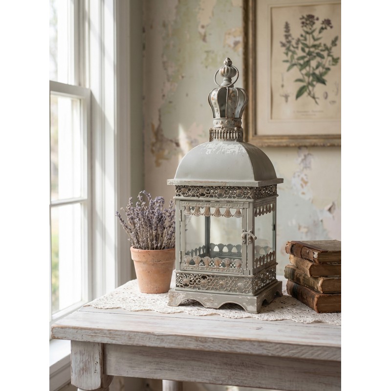 Clayre & Eef Lanterna 20x20x51 cm Grigio Verde Metallo