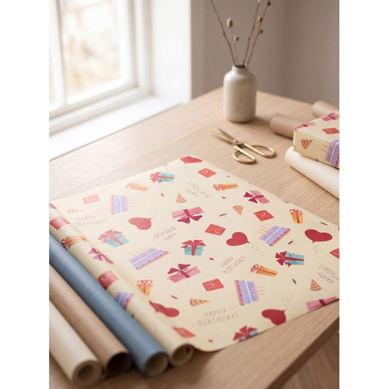 Clayre & Eef Papier cadeau 3 rouleaux 50x75 cm Jaune Papier