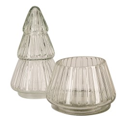 Clayre & Eef Glazen potje Kerstboom Ø 11x21 cm Transparant Glas