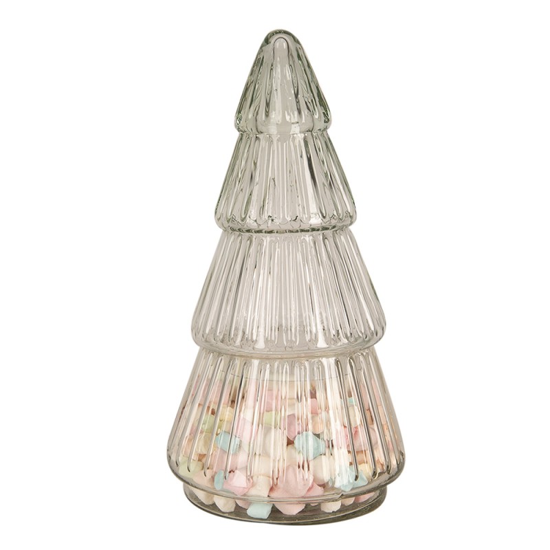 Clayre & Eef Glazen potje Kerstboom Ø 11x21 cm Transparant Glas
