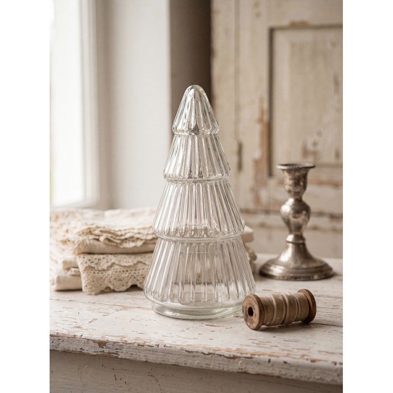 Clayre & Eef Glazen potje Kerstboom Ø 11x21 cm Transparant Glas