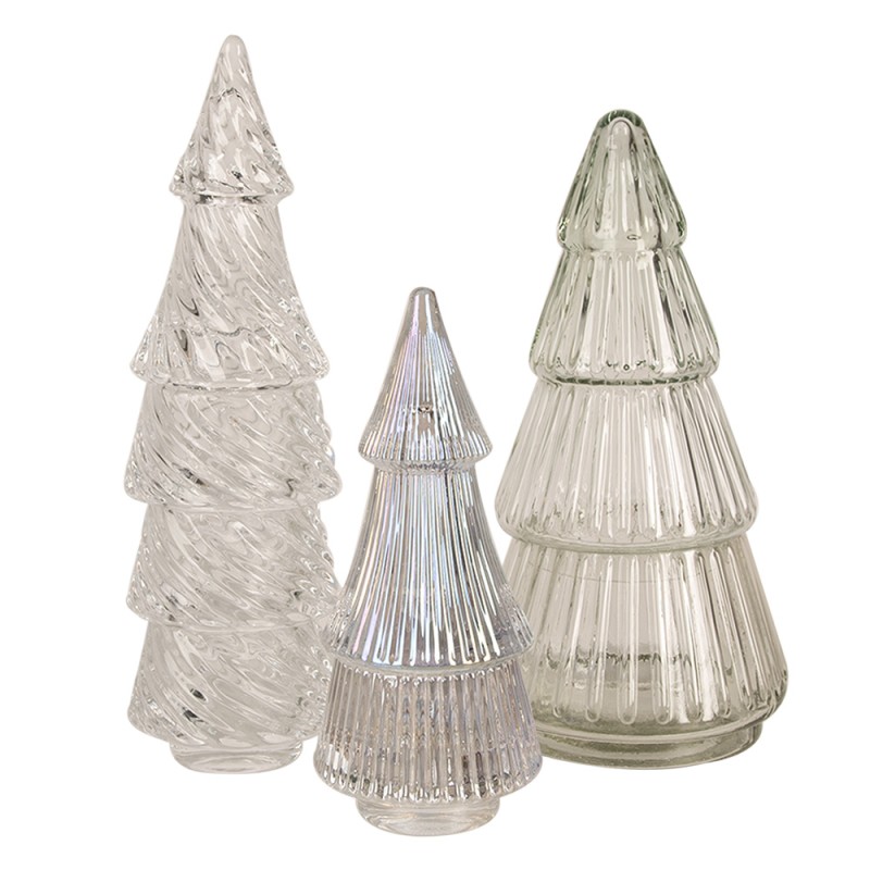 Clayre & Eef Glazen potje Kerstboom Ø 11x21 cm Transparant Glas