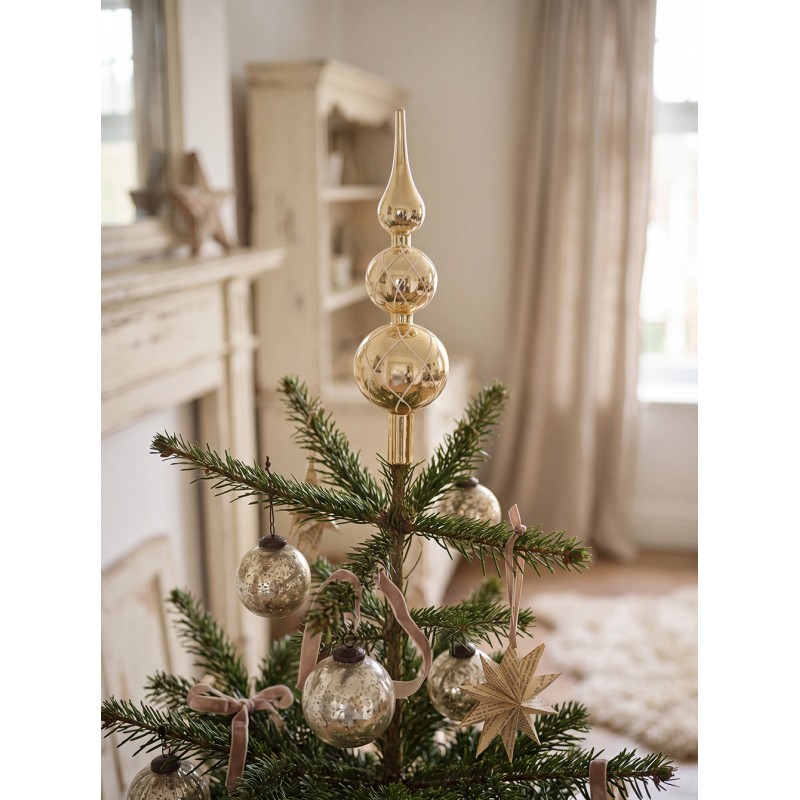 Clayre & Eef Puntale dell'albero di Natale Ø 8x30 cm Color oro Vetro