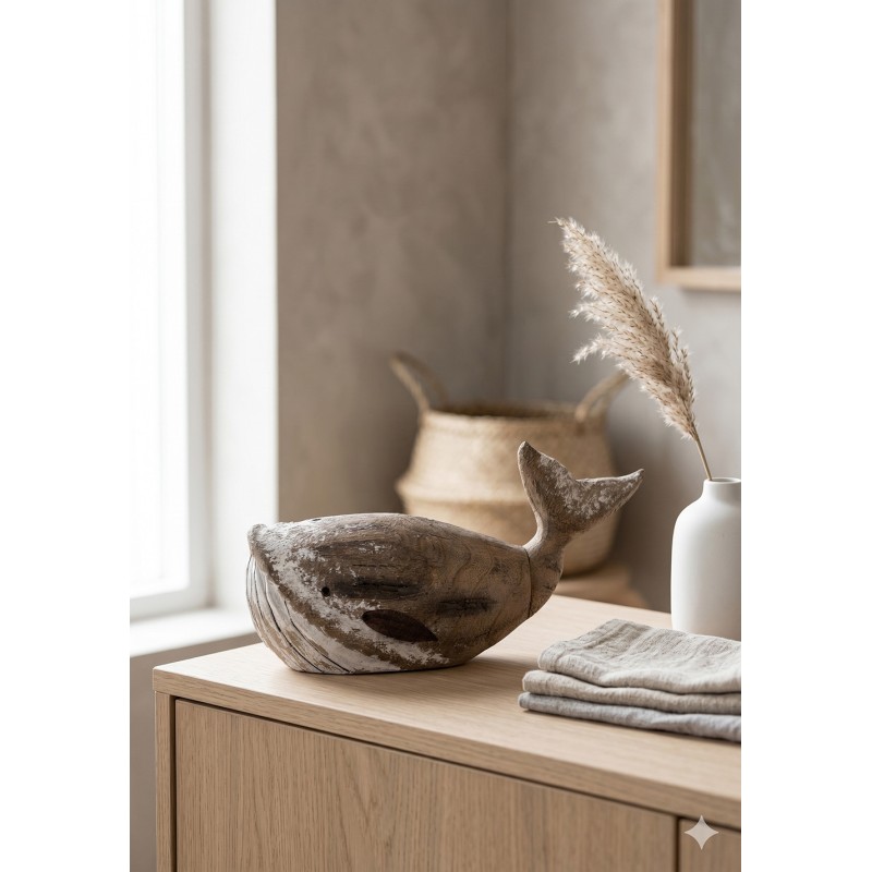 Clayre & Eef Dekorationsfigur Wal 21 cm Braun Weiß Holz