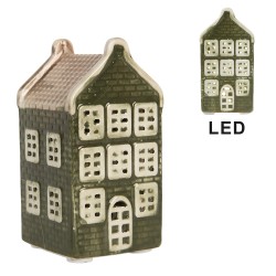 Clayre & Eef Décoration Maison avec LED Maison 4x4x8 cm Vert Céramique