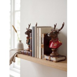 Clayre & Eef Boekensteunen Set van 2 14x13x18 cm Bruin Rood Polyresin Hert