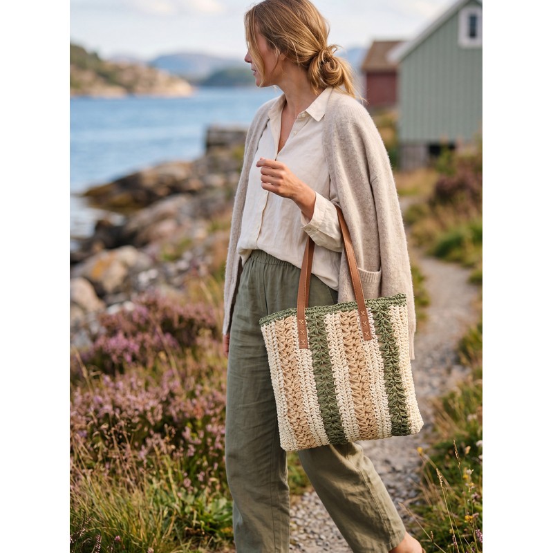 Clayre & Eef Strandtasche 36x40 cm Beige Grün Synthetisch
