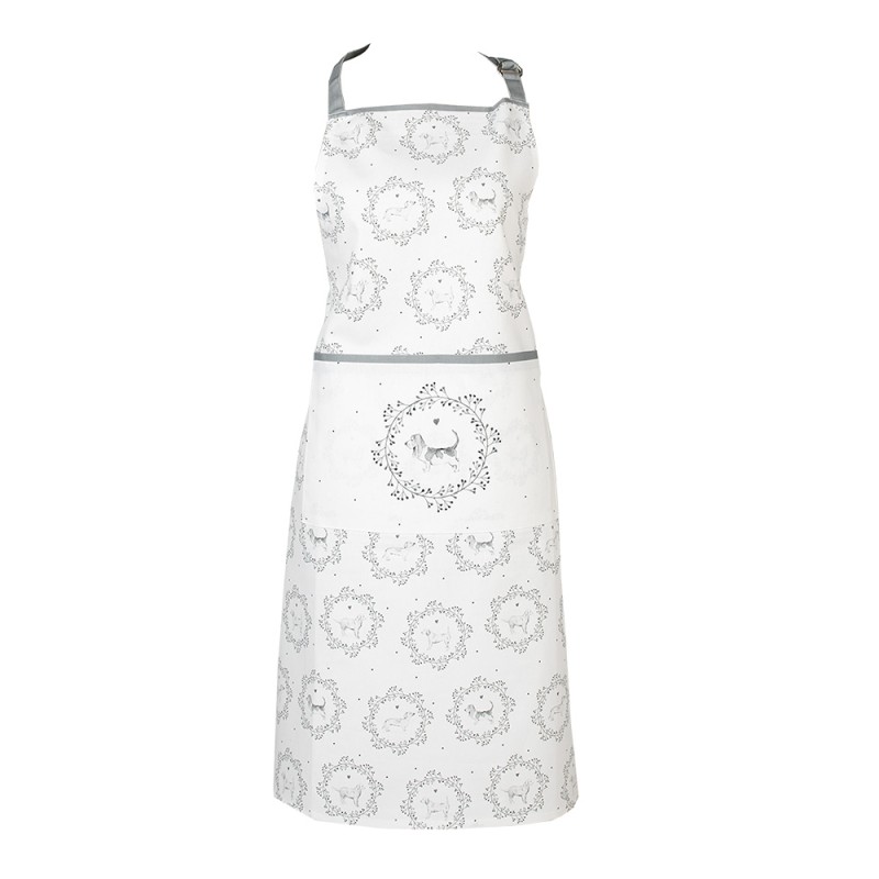 Clayre & Eef Grembiule da cucina 70x85 cm Bianco Grigio Cotone Cane