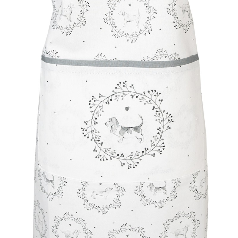 Clayre & Eef Grembiule da cucina 70x85 cm Bianco Grigio Cotone Cane
