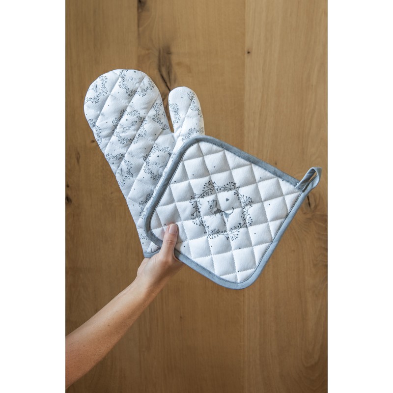 Clayre & Eef Grembiule da cucina 70x85 cm Bianco Grigio Cotone Cane