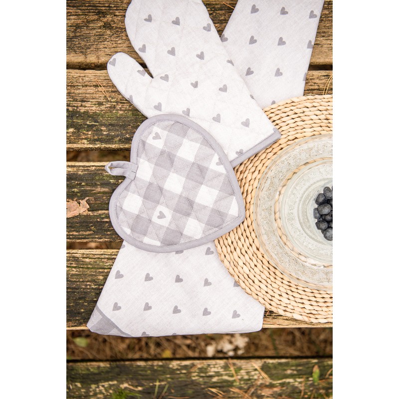 Clayre & Eef Grembiule bambino 48x56 cm Grigio Beige Cotone Cuoricini